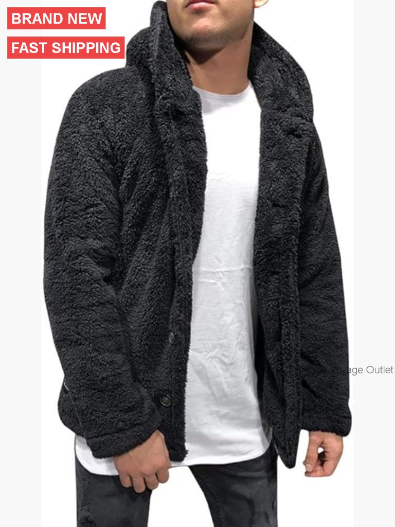 Men's Fuzzy Sherpa Fleece Jacket Button Down Cardigan Winter Warm Coat